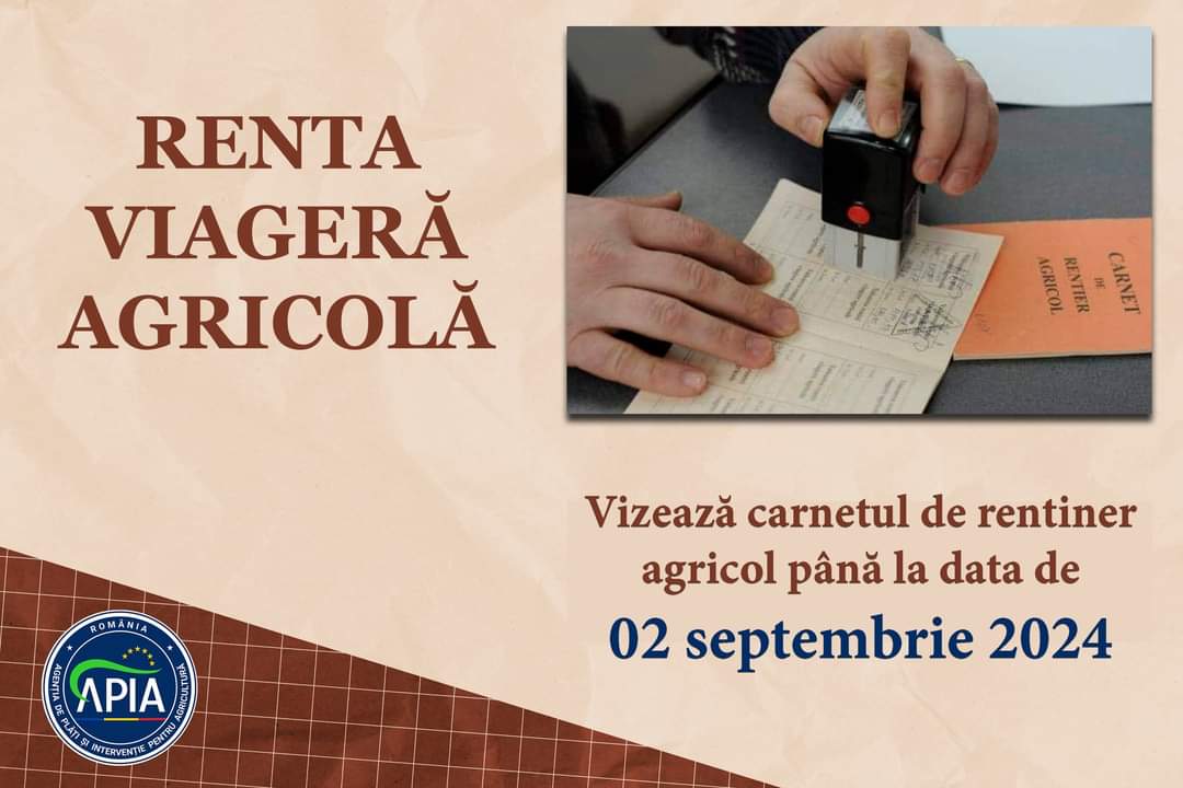 Agenția de Plăți și Intervenție pentru Agricultură (APIA) a anunțat că rentierii agricoli pot transmite documentele specifice pentru acordarea rentei viagere agricole