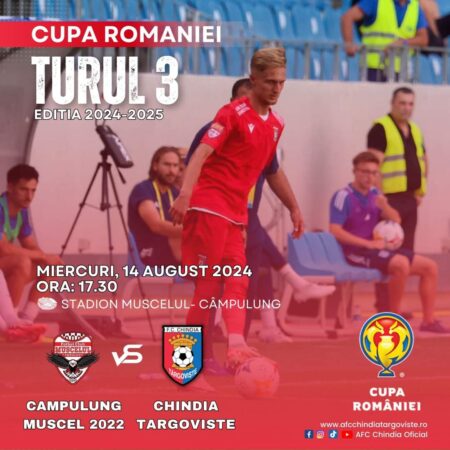 Cupa României – Turul 3 : AFC Câmpulung – Muscel 2022 – AFC Chindia Târgovişte Într-un meci importantîn cadrul Cupei României, AFC Câmpulung-Muscel 2022 se pregătește să întâlnească AFC Chindia Târgoviște