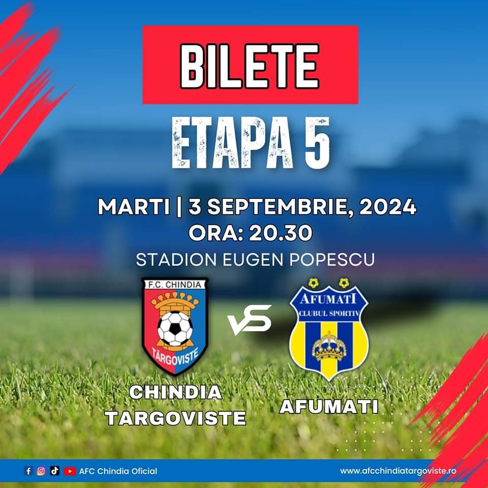 S-au pus în vânzare biletele. Într-un meci așteptat cu interes, Chindia Târgoviște va întâlni echipa Afumați în etapa a 5-a a competiției.