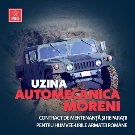 PSD Dâmbovița: Veste bună, Automecanica Moreni va repara și întreține Humvee-urile Armatei Române PSD Dâmbovița anunță că după 30 de ani, Uzina Automecanica Moreni își reia binemeritatul loc în industria națională de apărare. Humvee-urile aflate în dotarea Armatei Române