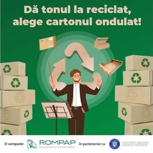 Sub sloganul ,,Dă tonul la reciclat, alege cartonul ondulat!” a început campania de informare inițiată de Ministerul Mediului împreună cu ROMPAP - Patronatul Industriei de Celuloză și Hârtie