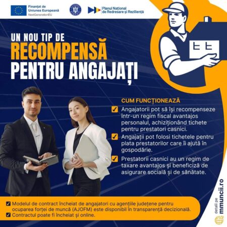 NOUTATE: Angajatorii pot oferi tichete casnice angajaților, un nou beneficiu extrasalarial Ministerul Muncii și Solidarității Sociale a publicat în transparență decizională un proiect de Ordin al ministrului prin care se propune modelul de contract