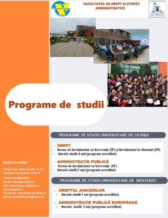 Sesiune de admitere începând cu 3 septembrie la Facultatea de Drept și Științe Administrative din cadrul Universității „Valahia” Nu ratați o nouă sesiune de admitere începând cu 3 septembrie la Facultatea de Drept și Științe Administrative, Universitatea „Valahia” din Târgoviște