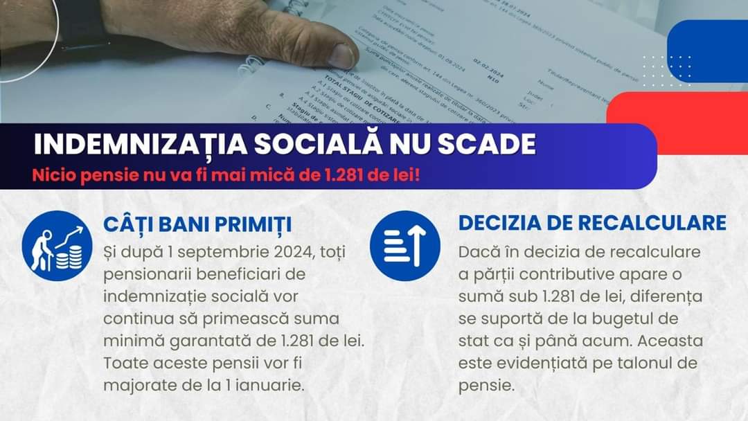 Începând cu 1 septembrie 2024 toți pensionarii beneficiari de indemnizație socială vor continua să primească suma minimă garantată de 1.281 de lei