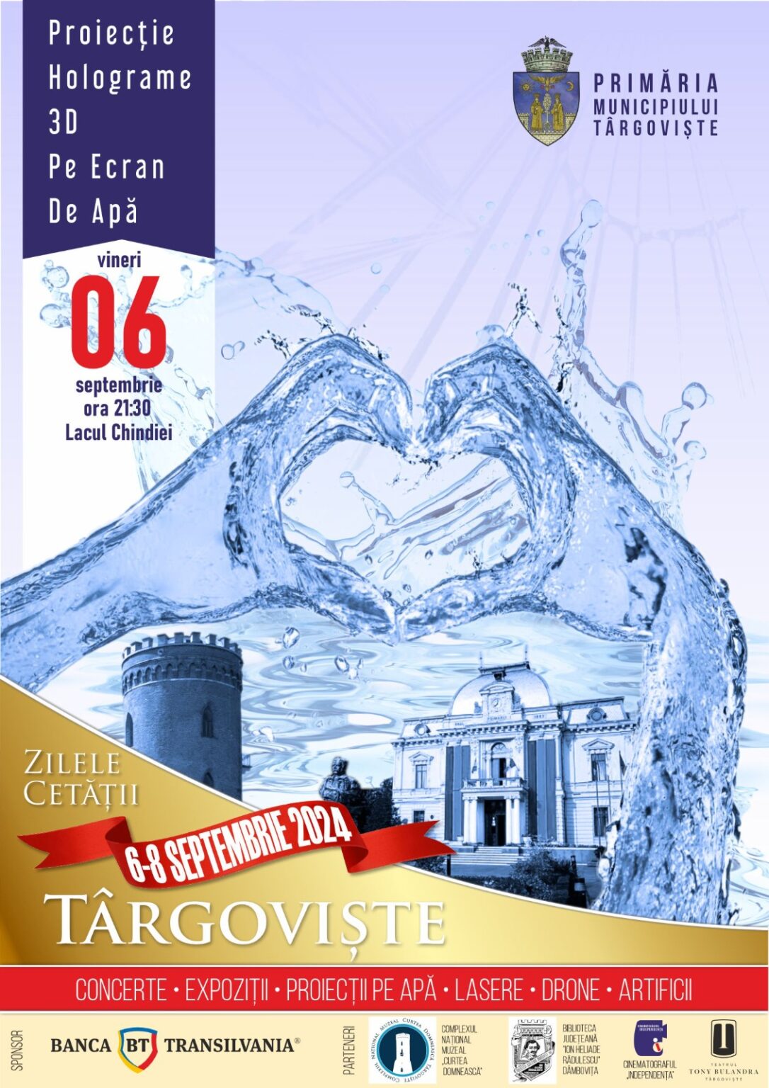 Pe Lacul Chindia va avea loc un spectacol inedit de lasere și holograme 3D, vineri, 6 septembrie Vineri, 6 septembrie 2024, debutează Zilele Cetății, de la ora 18:30, în Parcul Chindiei, încep concerte ale unor trupe îndrăgite de tineri și anume Twice Louder, Eternasy, Lovebite.