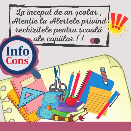 InfoCons Protecția Consumatorilor avertizează cu privire la riscurile asociate rechizitelor școlare pentru copii În contextul începutului de an școlar, InfoCons Protecția Consumatorilor aduce în atenția publicului riscurile potențiale asociate rechizitelor