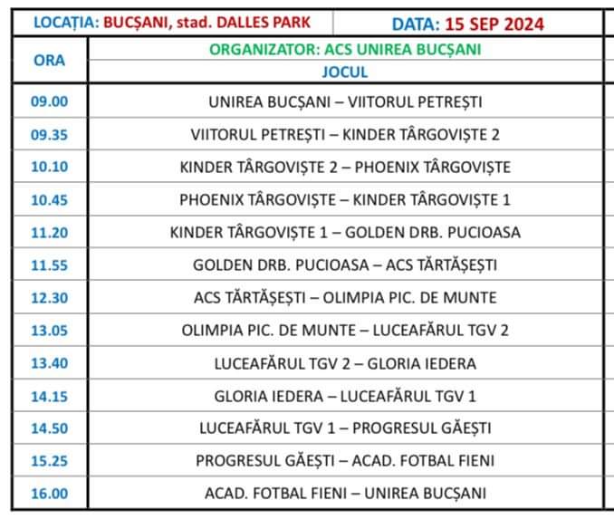 Pe 15 septembrie, ora 9.00, va avea loc debutul unei noi ediții a Interligii Dâmbovița, competiție dedicată Juniorilor U7, U8, U9 și U10.