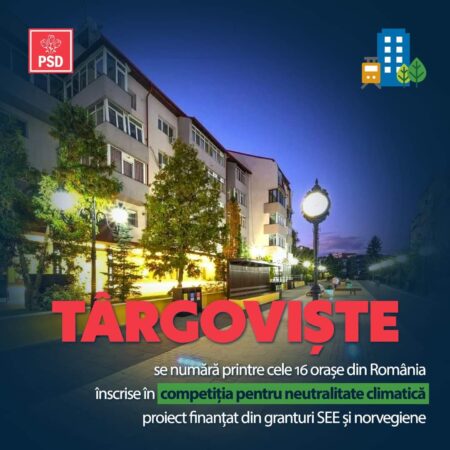 Târgoviște a intrat în competiția pentru a deveni un oraș neutru climatic 16 orașe din România intră în competiția pentru a deveni neutre climatic, în cadrul proiectului M100. Printre acestea se numără și municipiul Târgoviște