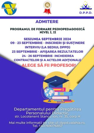 Astăzi, 9 septembrie, încep înscrierile pentru programele de formare psihopedagogică la Universitatea „Valahia” din Târgoviște