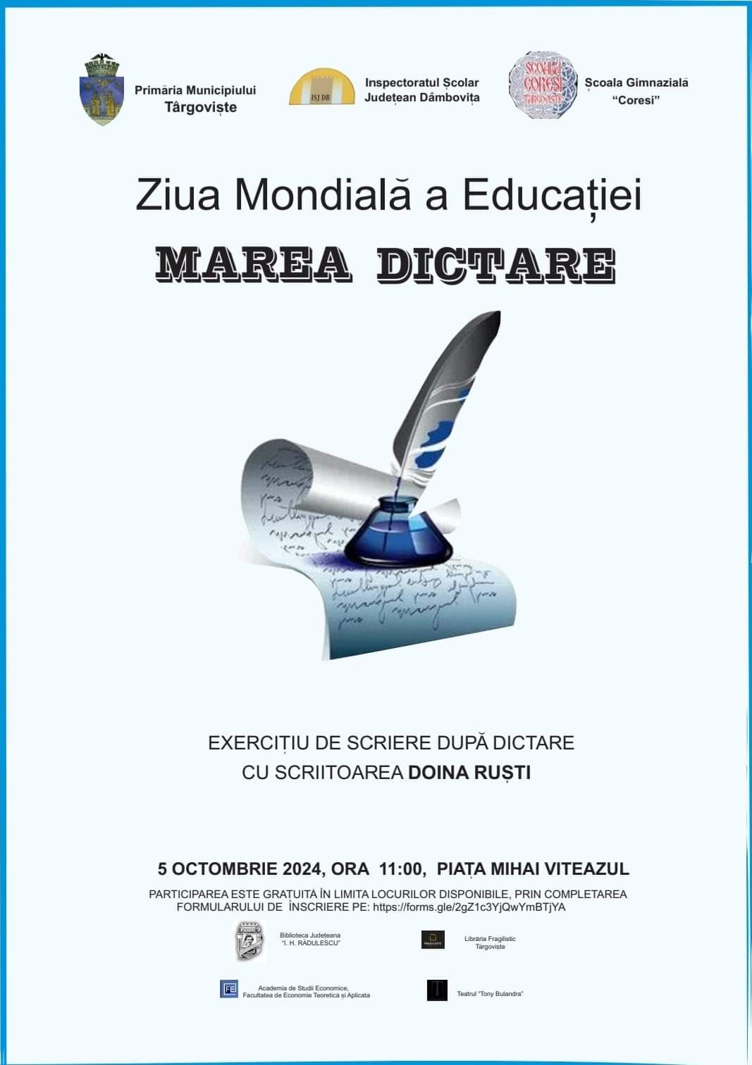 Școala Gimnazială Coresi din Târgoviște și partenerii săi tradiționali pregătesc un eveniment de excepție pentru a marca Ziua Mondială a Educației.
