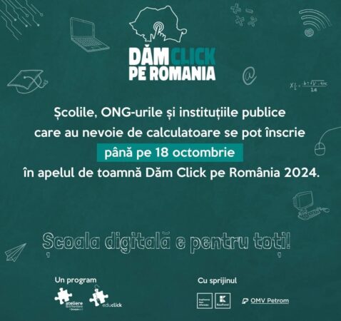 În cadrul programului "Dăm Clickpe România" susținut de Kaufland Romania și OMV Petrom, 2000 de calculatoare recondiționate vor fi distribuite către
