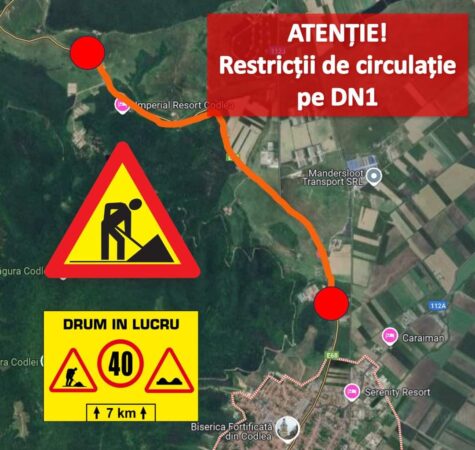 Începând de astăzi, circulația pe DN1 între Codlea și Vlădeni, în județul Brașov, va fi restricționată pentru a permite efectuarea unor lucrări ample de reparații.