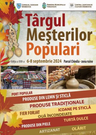 În perioada 6-8 septembrie 2024, Parcul Chindia din Târgoviște va găzdui cea de-a XXII-a ediție a Târgului Meșterilor Populari, un eveniment de tradiție organizat de către