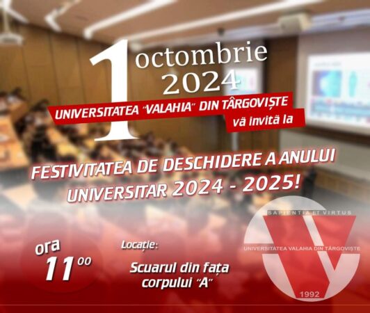 Universitatea Valahia din Târgoviște dă astăzi startul noului an universitar cu fast și entuziasm, marcând astfel începutul unei noi