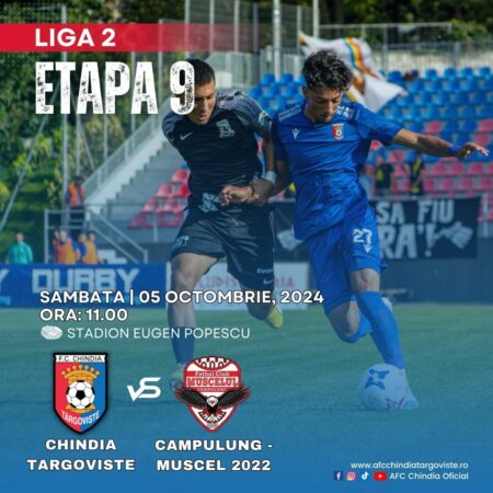 Chindia Târgoviște se pregătește să întâmpine pe teren propriu echipa AFC Câmpulung-Muscel într-un meci ce promite să fie plin de intensitate