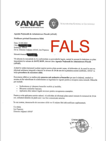 Recent, ANAF a semnalat o nouă campanie de emailuri false care vizează persoanele fizice. Mesajele, transmise de la adresa