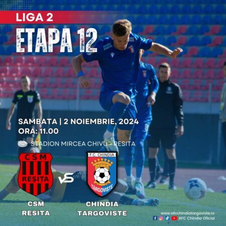 Pe 2 noiembrie 2024, Chindia Târgoviște va disputa un meci esențial împotriva CSM Reșița, pe Stadionul Mircea Chivu, începând cu ora 11:00. 