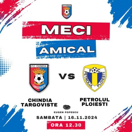 Un meci amical de excepție va avea loc pe stadionul "Eugen Popescu" din Târgoviște, pe 16 noiembrie 2024, la ora 12:30