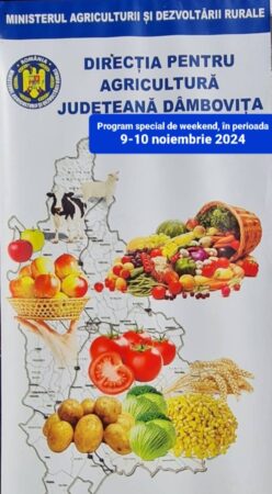 Direcția Agricolă Dâmbovița a anunțat un program special de weekend, în perioada 9-10 noiembrie 2024, pentru a sprijini fermierii din județ î