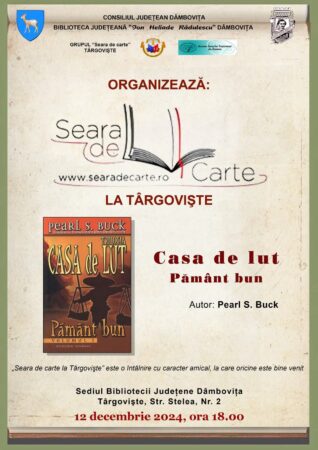 Pe 12 decembrie 2024, la ora 18:00, iubitorii de lectură sunt invitaţi să participe la o nouă ediţie a evenimentului „Seara de carte la Târgovişte”