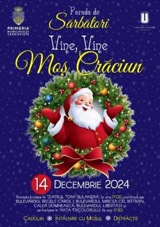 Târgoviște devine „Tărâm de Poveste” între 5 și 15 decembrie: Aprinderea bradului și Parada lui Moș Crăciun, momente de neratat Primăria Municipiului Târgoviște are deosebita plăcere de a anunța evenimentele speciale ce vor marca sosirea sărbătorilor de iarnă în fosta