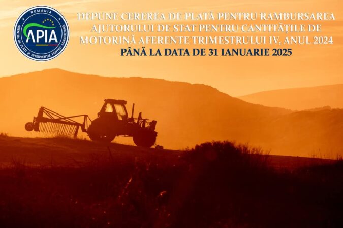 31 ianuarie este termenul limită de depunere a cererilor de plată pentru ajutorul de stat la motorina utilizată în agricultură Agricultorii români pot solicita până pe 31 ianuarie 2025 rambursarea ajutorului de stat pentru motorina utilizată în lucrările mecanizate agricole