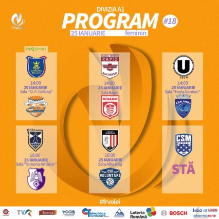 Meciuri de foc în etapa 18 a Diviziei A1 volei feminin Iubitorii voleiului se pregătesc pentru confruntări de mare intensitate, iar partidele din această etapă vor fi cu siguranță pe muchie de cuțit.