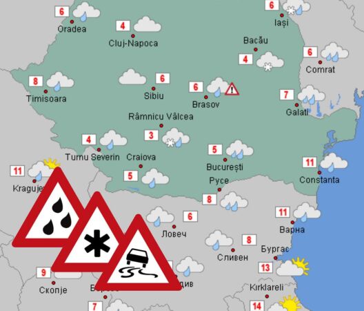 Atenție la drumuri! Vremea schimbătoare și precipitațiile mixte aduc riscuri pe șosele Vestul, nordul și sudul României se vor confrunta cu condiții meteo extreme: precipitații mixte sub formă de ploi, ploaie înghețată și ninsori