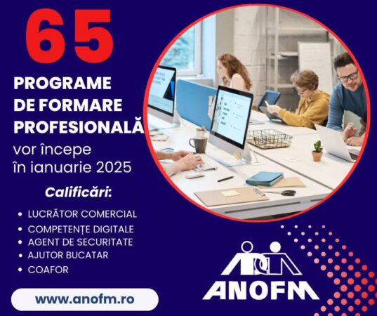 ANOFM începe anul 2025 cu o oportunitate de formare profesională gratuită, inclusiv în județul Dâmbovița Începând din ianuarie 2025, ANOFM (Agenția Națională pentru Ocuparea Forței de Muncă) pune la dispoziție un număr impresionant