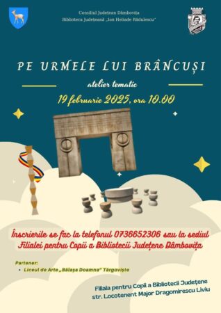 Descoperă magia artei lui Brâncuși la Biblioteca Județeană Dâmbovița Copiii din județul Dâmbovița sunt invitați să pășească în lumea fascinantă a sculptorului Constantin Brâncuși într-un atelier tematic special, organizat de Filiala pentru copii a Bibliotecii Județene Dâmbovița.