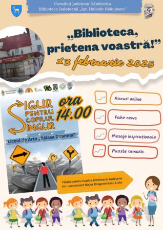 Biblioteca Județeană Dâmbovița organizează un eveniment educațional dedicat elevilor de clasa a IX-a Biblioteca Județeană Dâmbovița, prin Filiala pentru copii, va găzdui pe 13 februarie 2025, începând cu ora 14:00, o activitate specială destinată elevilor de clasa a IX-a de