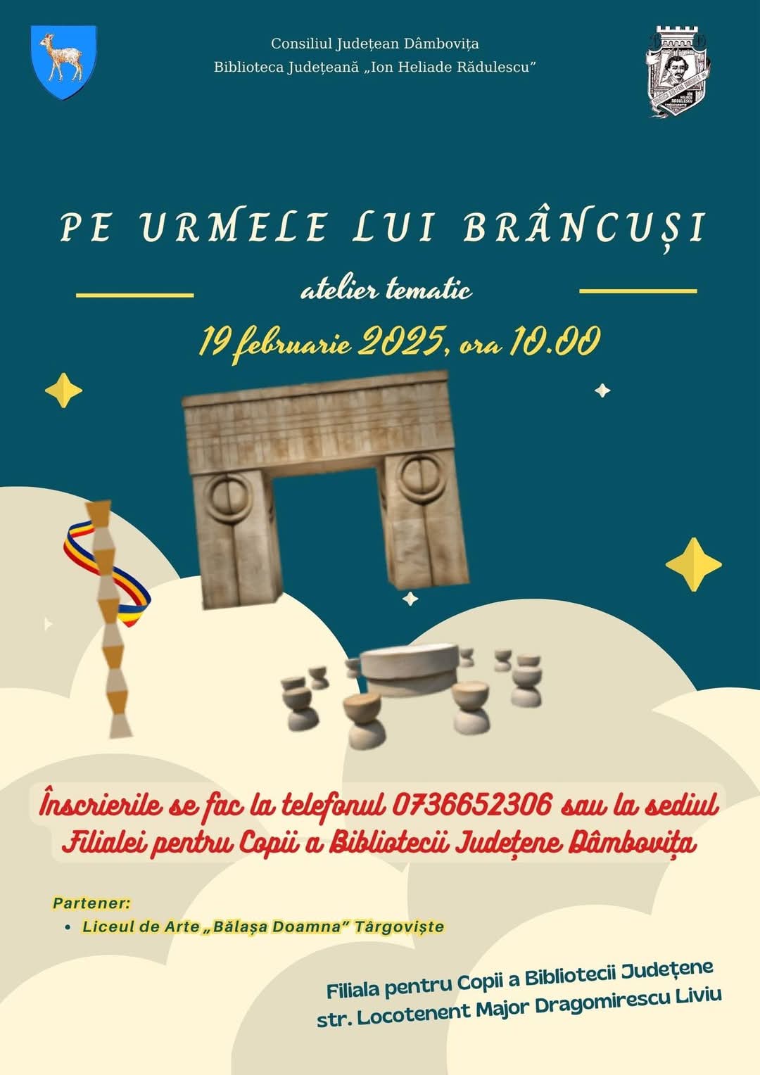 Copiii din județul Dâmbovița sunt invitați să pășească în lumea fascinantă a sculptorului Constantin Brâncuși într-un atelier tematic special, organizat de Filiala pentru copii a Bibliotecii Județene Dâmbovița.