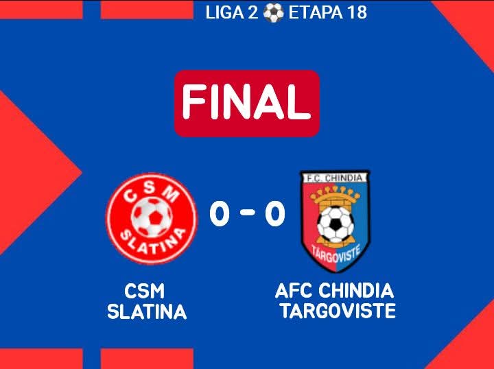 Într-un meci intens, CSM Slatina și AFC Chindia Târgoviște au terminat partida de pe terenul slătinenilor cu un scor de 0-0