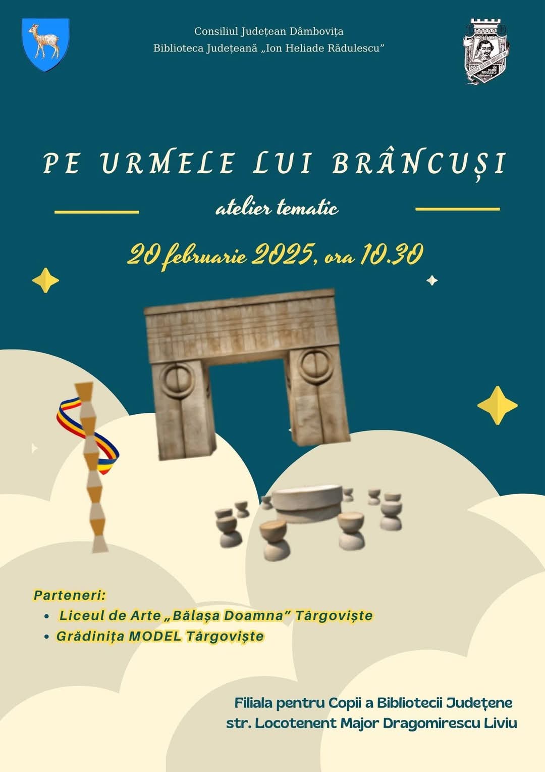 Descoperă magia artei lui Brâncuși! Biblioteca Județeană Dâmbovița invită toți copiii preșcolari la un atelier tematic inedit dedicat marelui sculptor român Constantin Brâncuși.