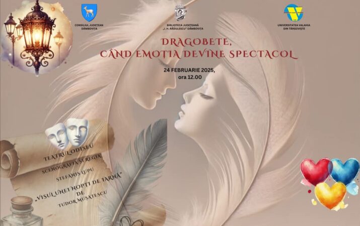 „Dragobete, când emoția devine spectacol” la Biblioteca Județeană Dâmbovița Luni, 24 februarie 2025, la ora 12:00, sunteți invitați cu drag la Biblioteca Județeană „I.H. Rădulescu” Dâmbovița pentru a sărbători iubirea în stilul tradițional românesc, într-un eveniment dedicat Zilei Dragobetelui.
