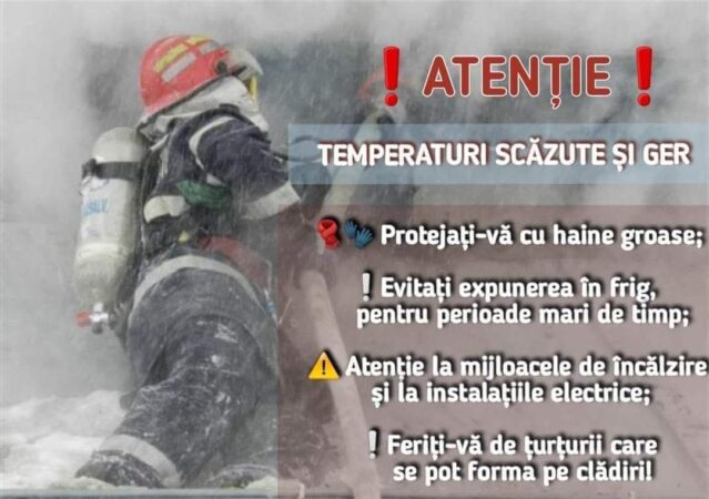 Atenție, dâmbovițeni! Măsuri esențiale pentru a face față temperaturilor extreme În aceste zile cu temperaturi extrem de scăzute, autoritățile atrag atenția asupra importanței respectării unor recomandări esențiale pentru protejarea sănătății populației.