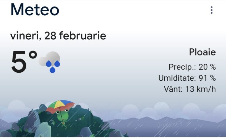 Schimbare semnificativă a vremii,ploi pe arii extinse Începând de vineri, 28 februarie, vremea va suferi o schimbare semnificativă, cu ploi pe arii extinse în majoritatea regiunilor