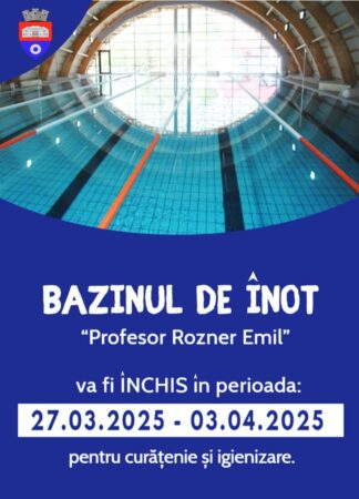 Bazinul de înot din Titu se închide temporar pentru curățenie și igienizare Începând de ieri, 27 martie 2025, bazinul de înot din Titu va fi închis pentru lucrări de curățenie și igienizare, parte a procesului de întreținere periodică al facilității. Această măsură va dura până pe 3 aprilie 2025, timp în care autoritățile vor asigura condiții optime de siguranță și igienă pentru utilizatori.