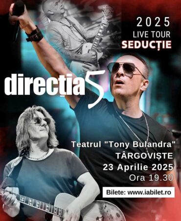 Pe 23 aprilie 2025, Târgoviște va găzdui un eveniment de excepție! Trupa Direcția 5 va urca pe scena Teatrului „Tony Bulandra”, în cadrul turneului lor „Seductie Live Tour 2025”