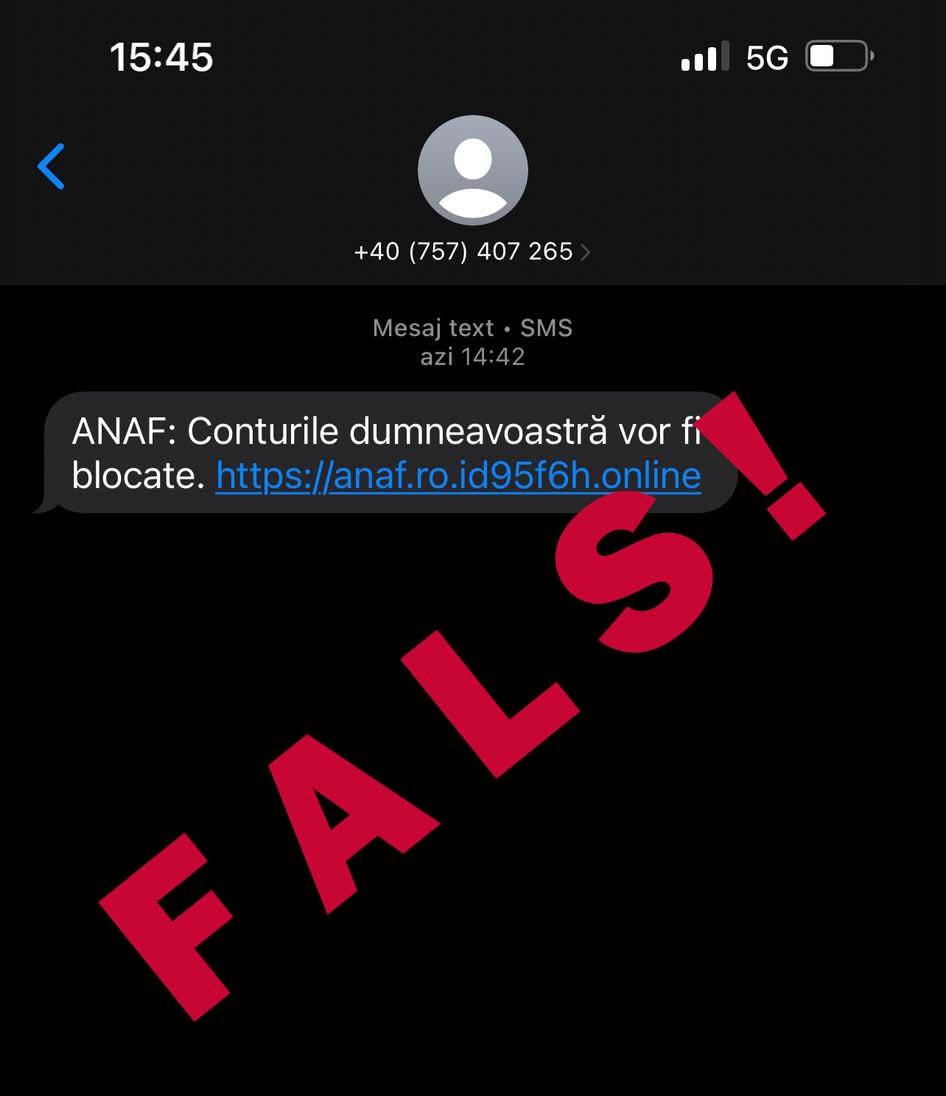 ANAF a lansat un avertisment important pentru toți contribuabilii români. Autoritățile fiscale anunță că au fost depistate mesaje SMS false trimise în numele instituției, în care se pretinde că conturile contribuabililor au fost poprite, iar aceștia sunt îndemnați să acceseze un link suspect.