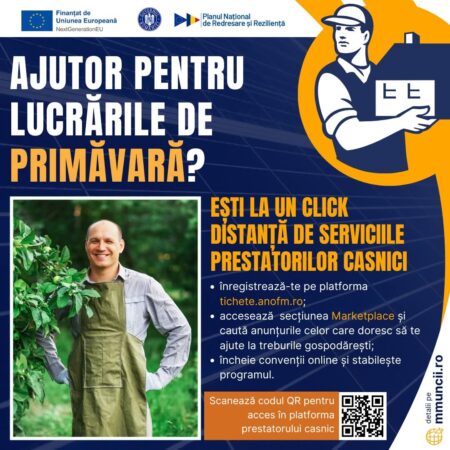 Primăvara vine cu ajutor! Găsește prestatori casnici pentru curățenia de sezon pe tichete.anofm.ro În pragul primăverii, mulți dintre noi ne pregătim pentru curățenia de sezon în curte, grădină sau livadă. Dacă ai nevoie de ajutor pentru a face față muncii,