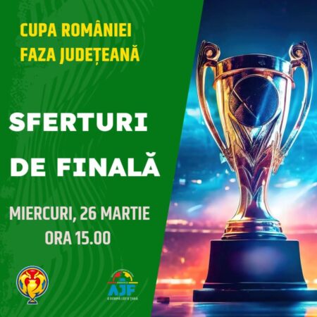 Miercuri, 26 martie 2025, va avea loc o rundă importantă în Cupa României, faza județeană, cu meciuri din sferturile de finală. Acestea vor pune față în față echipe din județ,