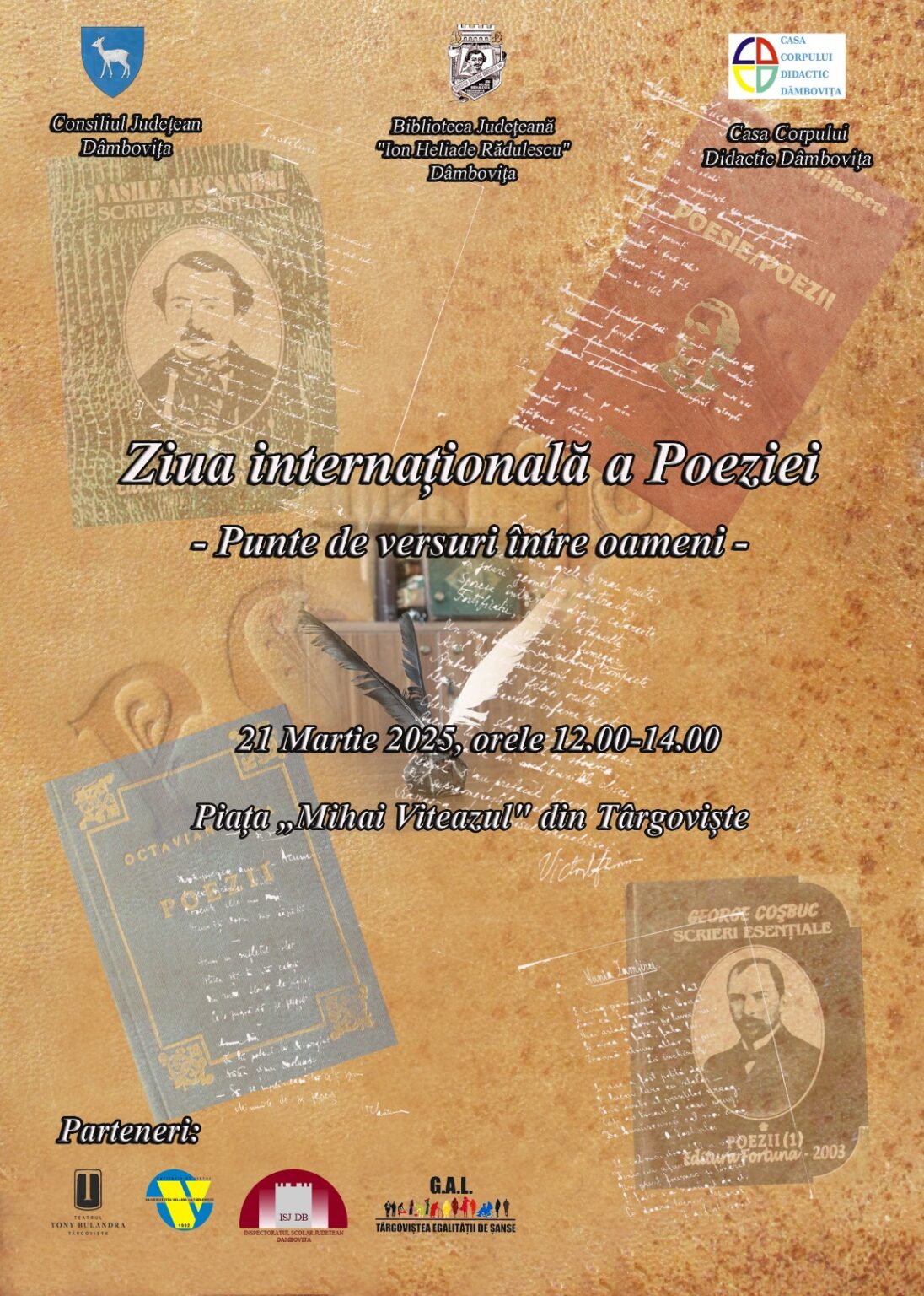 Pe 21 martie 2025, începând cu ora 12:00, Târgoviște va fi gazda unui eveniment cultural deosebit, intitulat „Punte de versuri între oameni”,