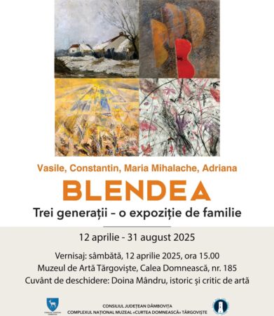  Începând cu data de 12 aprilie 2025, Muzeul de Artă din Târgoviște va găzdui o expoziție deosebită, care va aduce în prim-plan lucrările a patru artiști din aceeași familie, ce reflectă pasiunea și talentul transmis din generație în generație. Expoziția „Vasile, Constantin, Maria Mihalache, Adriana Blendea. Trei generații - o expoziție de familie” va fi deschisă publicului până pe 31 august 2025 și promite să fie un eveniment cultural de excepție.