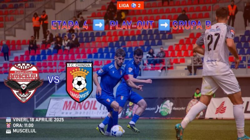 Fotbalul revine în prim-plan vineri, 18 aprilie, ora 11:00, când pe stadionul Muscelul se va disputa partida dintre AFC Câmpulung Muscel 2022 și AFC Chindia Târgoviște, în cadrul etapei a 4-a din Play-Out, Grupa B a Ligii 2.
