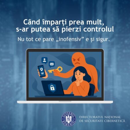 Fii atent la ce poze postezi pe rețelele sociale: Riscuri pentru siguranța ta online Autoritățile naționale de securitate cibernetică lansează o campanie de conștientizare pentru protejarea datelor personale pe internet. Sub sloganul „Sharing is NOT caring”, campania are scopul de a educa utilizatorii cu privire la pericolele expunerii excesive a informațiilor pe rețelele sociale și alte platforme online.