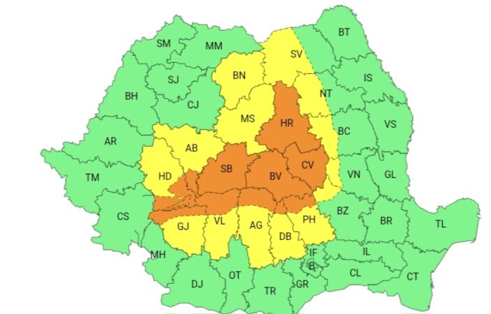 ERTĂ METEO în Dâmbovița: COD GALBEN și COD PORTOCALIU de FURTUNI 