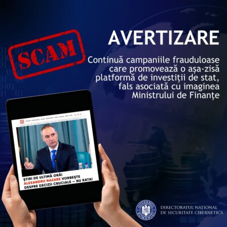 Atenție! Continuă campaniile frauduloase care folosesc în mod fals identitatea Ministrului Finanțelor Alexandru Nazare