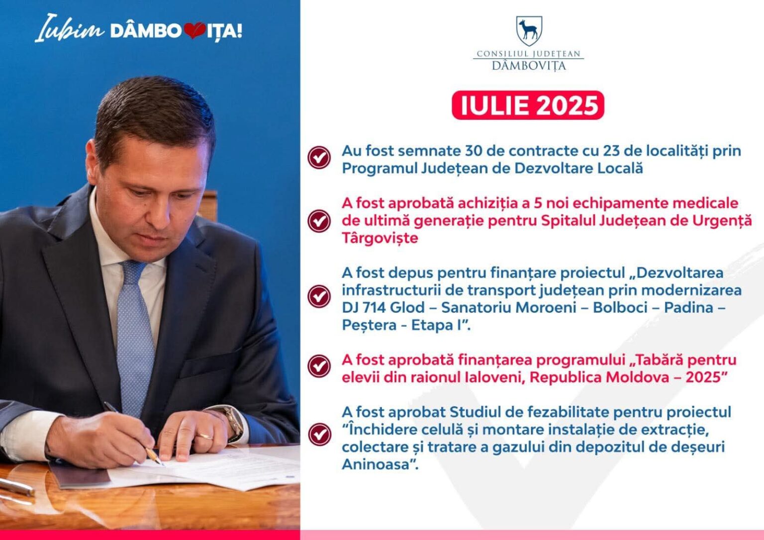 Investiții strategice în sănătate, infrastructură, mediu și educație: Bilanțul lunii iulie prezentat de președintele CJ Dâmbovița, Corneliu Ștefan