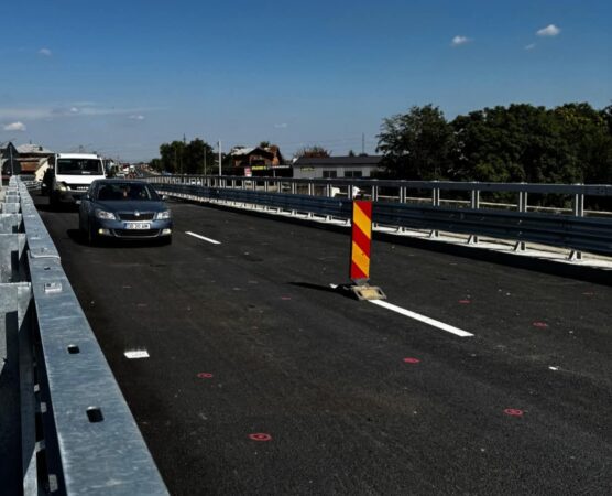 DN7 Lungulețu, podul nou deschis circulației, vechiul pod în reabilitare